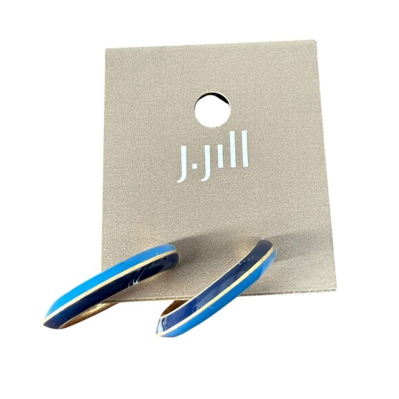 J. Jill Hoop Earrings Blue Enamel Gold Tone Post Lightweight Classic Versatile - Picture 6 of 11